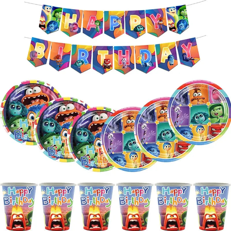 Disney Inside Out 2 Party Decorations Supplies New Inside Out Theme Tableware Set Happy Banner Backdrop Anxiety Balloons Kit Kid