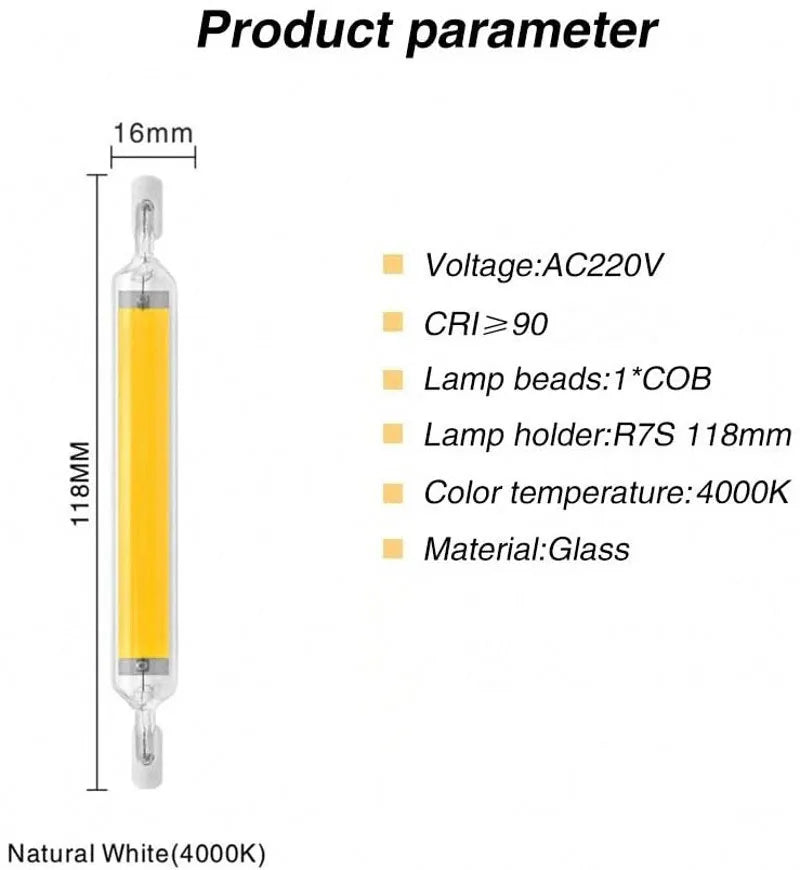 R7S LED Glass Tube COB Bulb 78MM 118MM High Power R7S Corn Lamp J78 J118 Replace Halogen Light AC 110V 220V 240V Lampadas