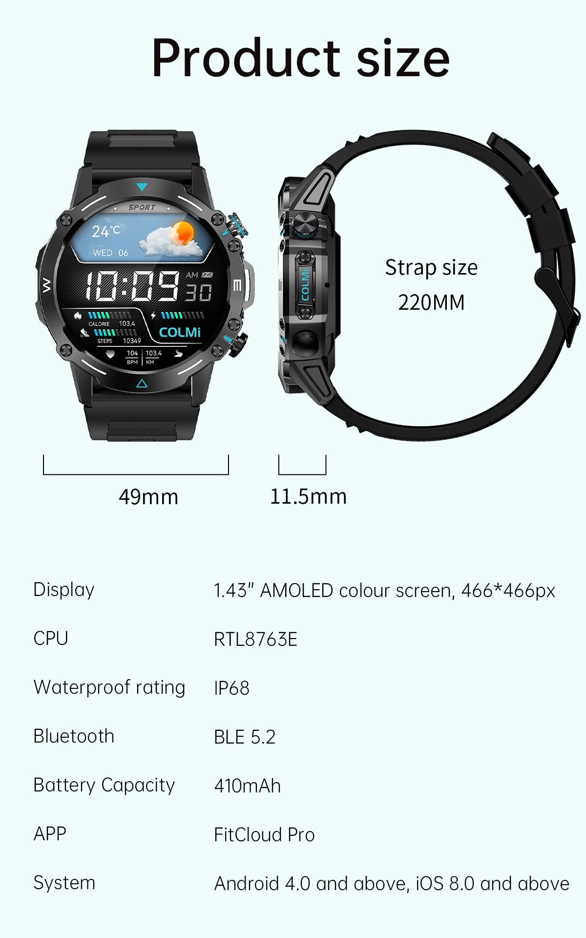 COLMI M42 Smartwatch 1.43'' AMOLED Display 100 Sports Modes Voice Calling Smart Watch Men Women Military Grade Toughness Watch