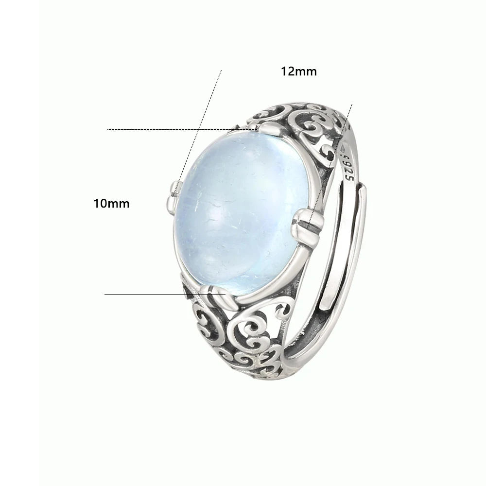 Vintage S925 Silver Men's Ring Natural Ore Pigeon Egg Crystal Sapphire Women's Ring Exquisite Jewelry Party Accessories Gift