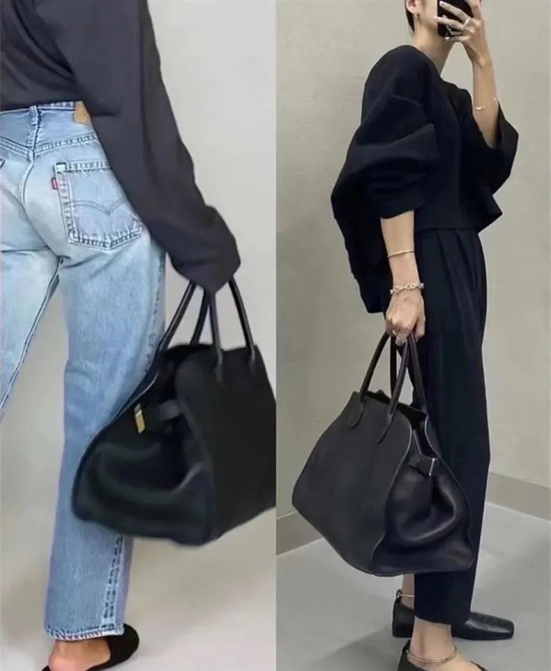 Tote Women's Bags Fashion Women's Bags Head Layer Cowhide Line Bags Dong Jie same Large Capacity Commuter Handbag