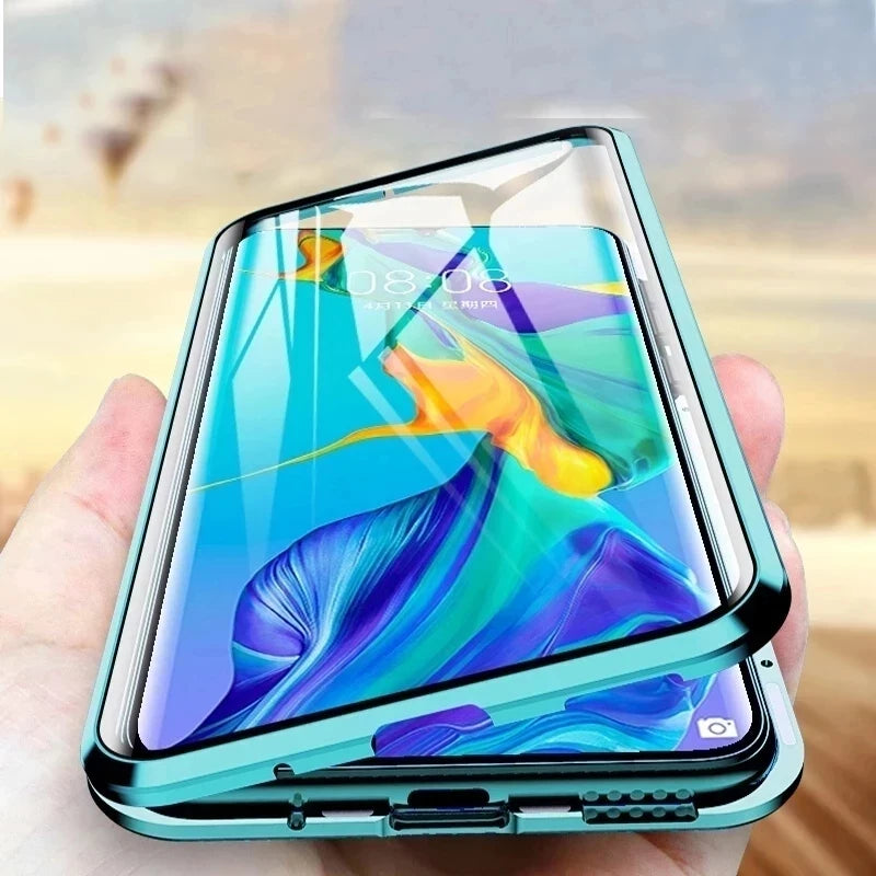 360°Full Protection Metal Magnetic Phone Case For Samsung S24 Ultra Plus S23FE A55 A35 A15 Double-Sided Glass Bumper Cover