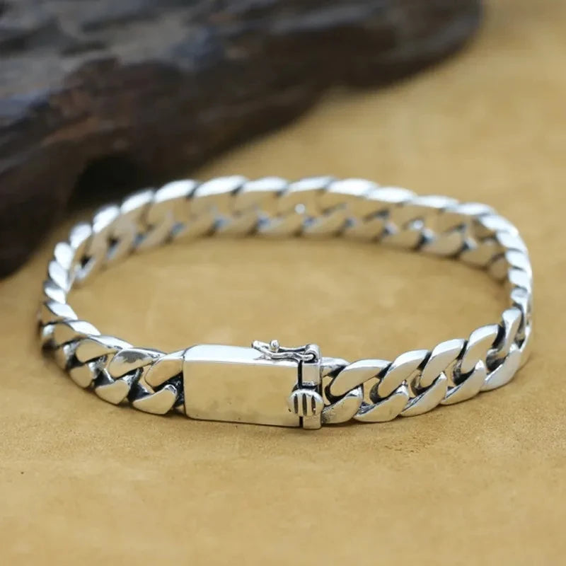 Factory Price 100% S925 Sterling Silver Bracelet 8MM Punk S925 Silver Jewelry Never Fade Men Jewelry Gifts