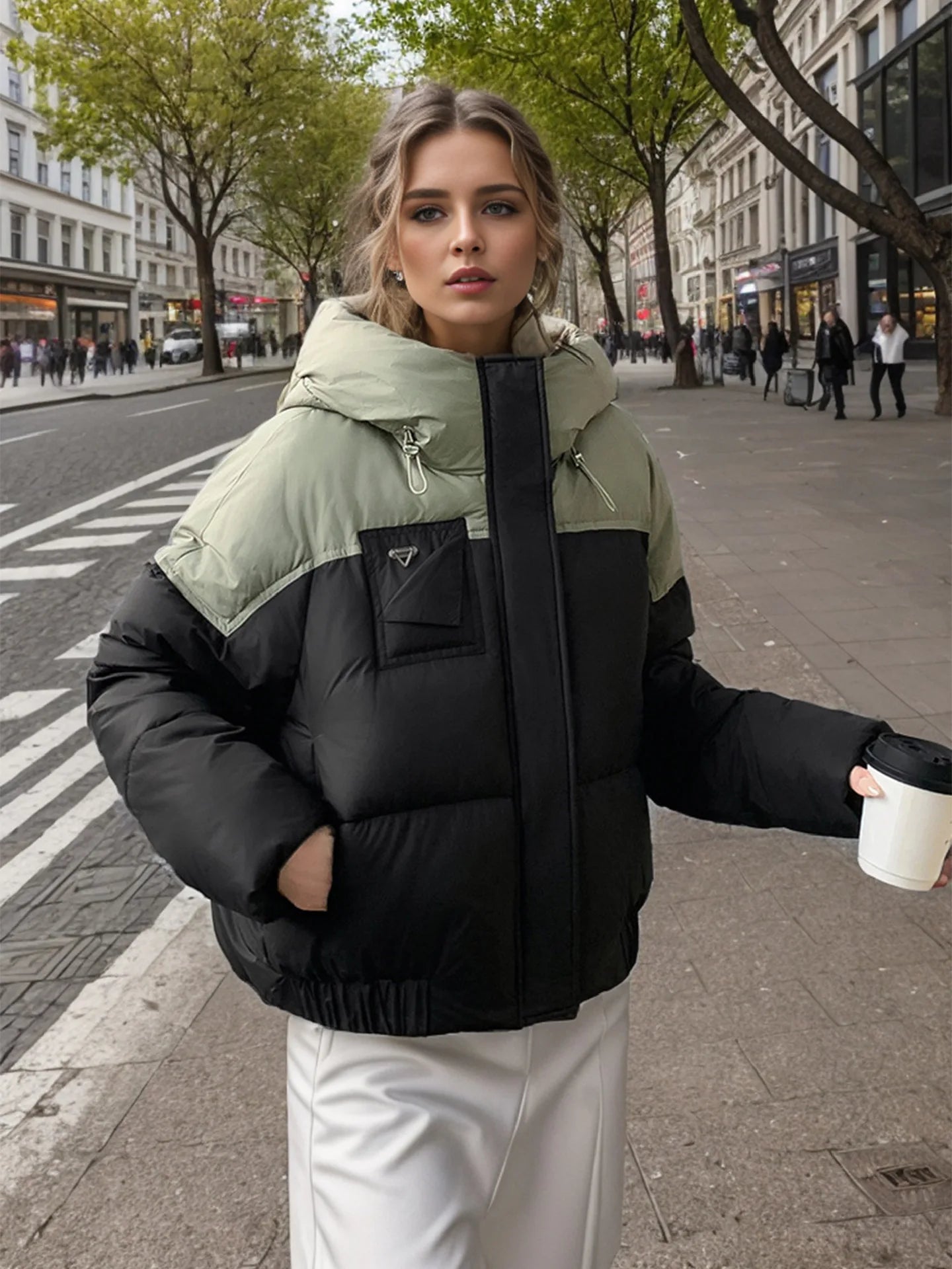 YJKDYK 2024 Winter Women's Cotton Jacket Female Contrast Hooded Thicken Warm Parkas Coats Top Women Street Fashion Jacket