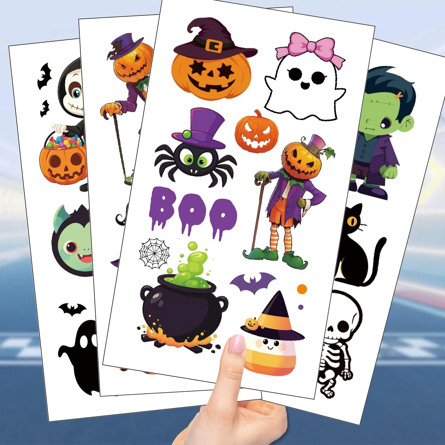 10 Sheets Halloween Pumpkins Tattoo Sticker Temporary Fake Tattoo Arm Hands Body Waterdichte Tatouages Pour Kids Toy Gift