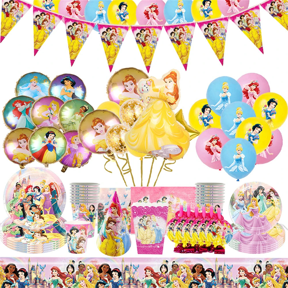 Disney Princess Birthday Party Decoration 2 Style Mix Paper Plates Cups Napinks Supplies Cinderella Belle Balloons Baby Shower