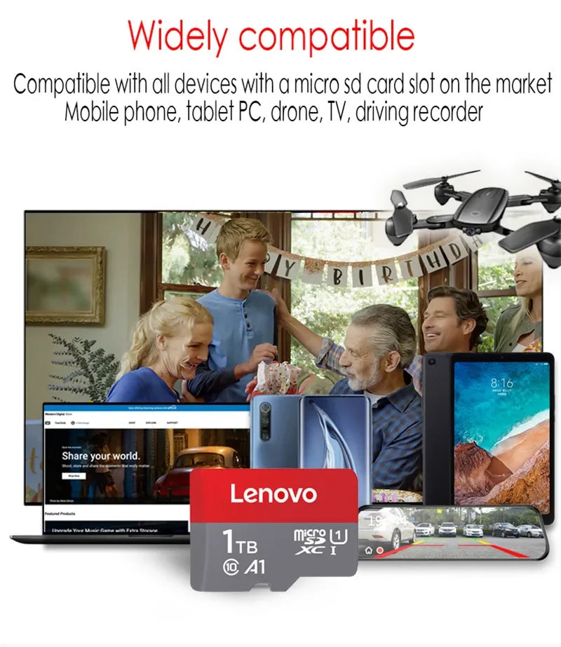 بطاقة ذاكرة فلاش TF Micro TF Mini SD أصلية من Lenovo بسعة 1 تيرابايت 256 جيجابايت 512 جيجابايت 128 جيجابايت 64 جيجابايت للهاتف/الكمبيوتر/الكاميرا شحن مباشر