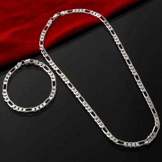 40-75cm 925 Sterling silver 4MM chain for men Women Bracelet Necklace jewelry set lady Christma gift charms wedding