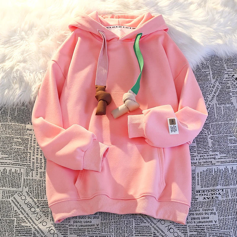 100% Cotton High Quality Candy Color Cute Kawaii New in Hoodies Sweatshirts for Women Winter Spring Japanese Streetwear Hoodie