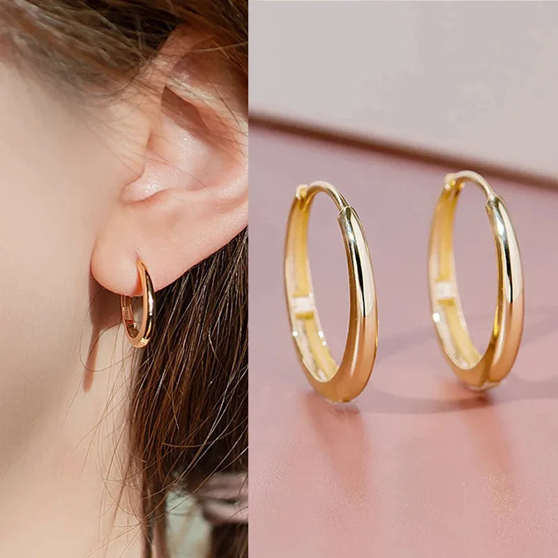 Bulbusbow Huitan Geometric Metal Hoop Earrings for Women in Gold and Silver Color