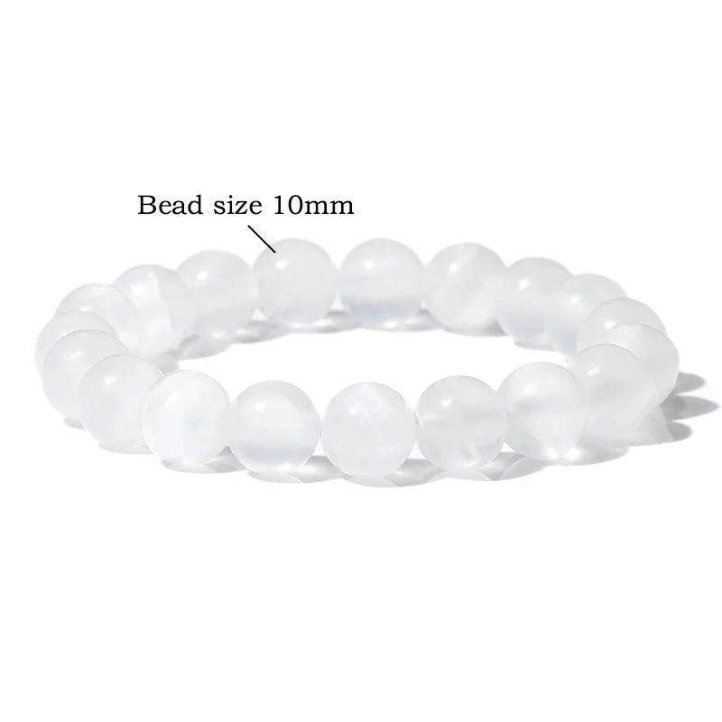 100% Real Natural Gypsum Stone Bracelet White Selenite Bracelets For Women Men 6 8 10 MM Beads Bracelet Stretch Bracelet Jewelry