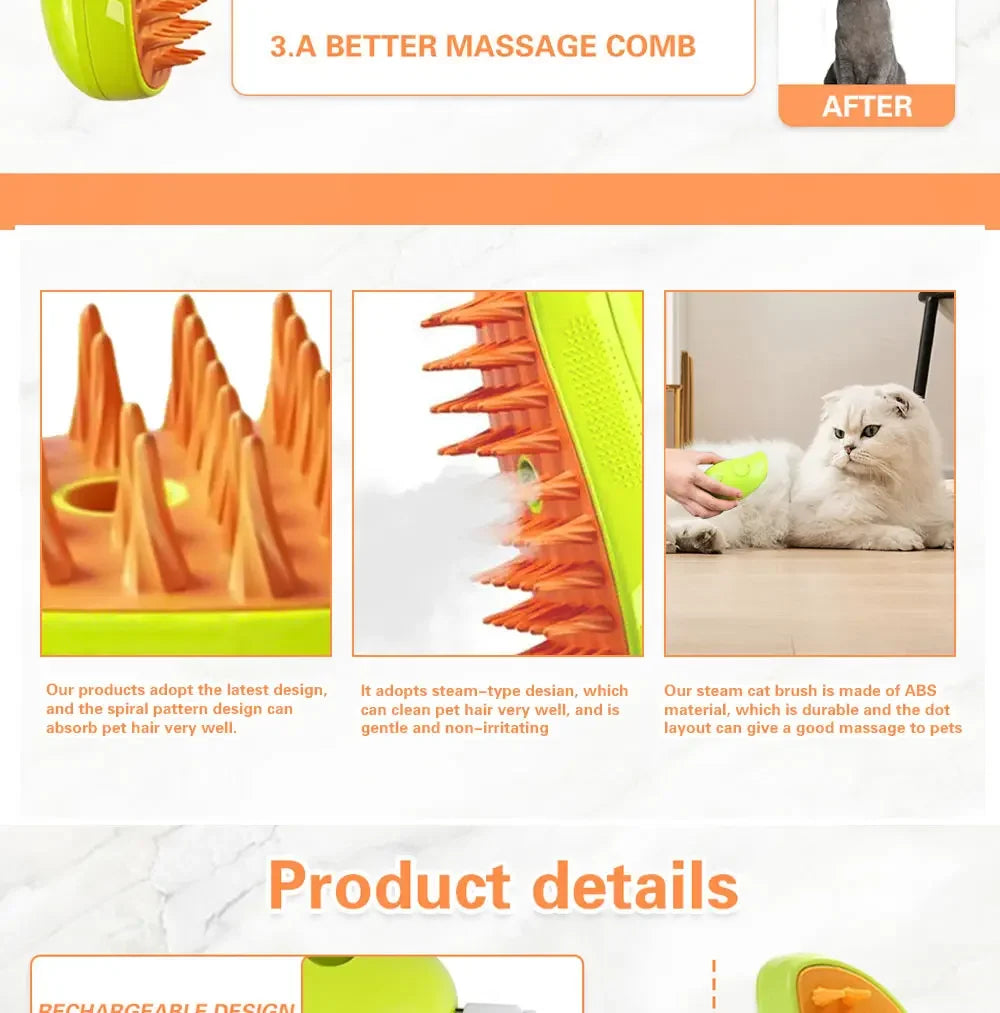 Cat and Dog Steam Brush Accessories for Cats Steam Brush Massage Electric Sprayer Pet Grooming Things for Dogs Removes Hair Pets