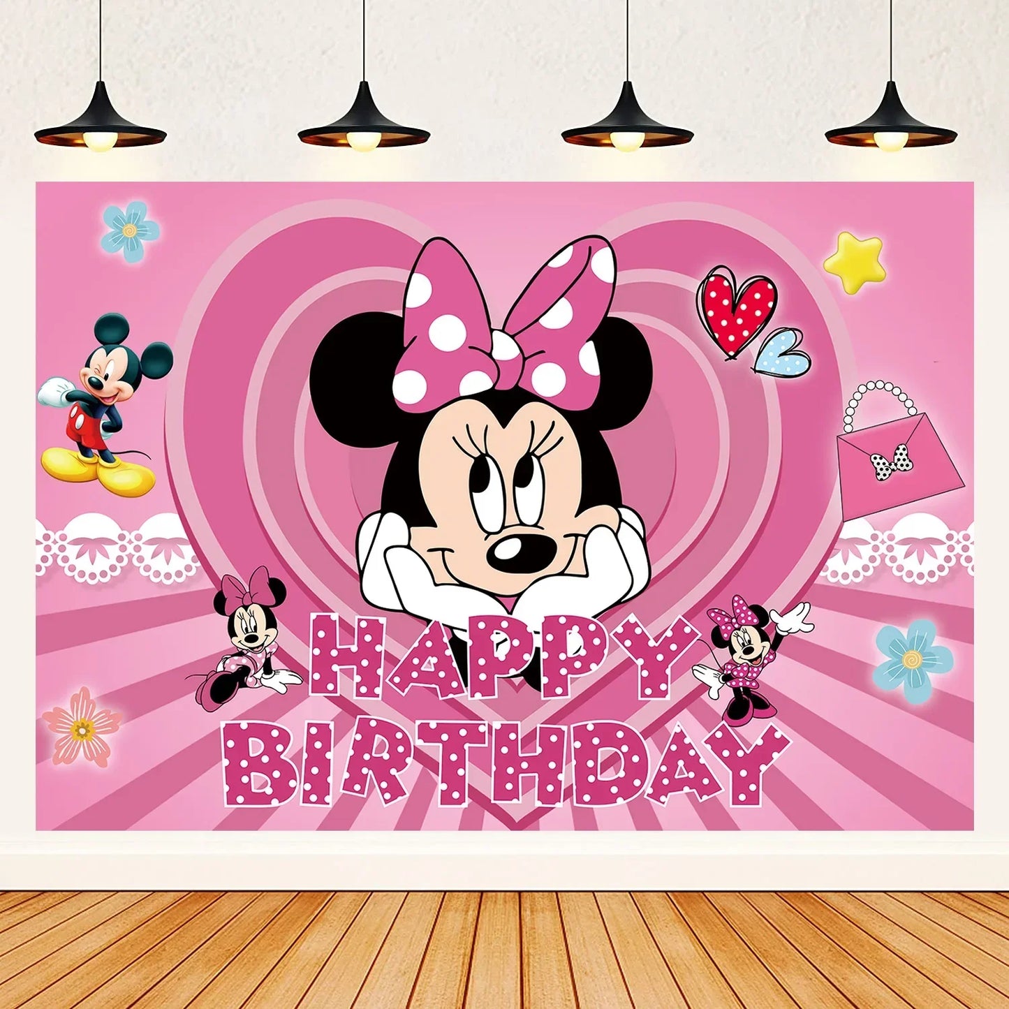 Disney Minnie Mouse Birthday Party Decoration Princess Girl's Party Supplies MInnie Mouse Tableware Balloon Banner  Paper Cup