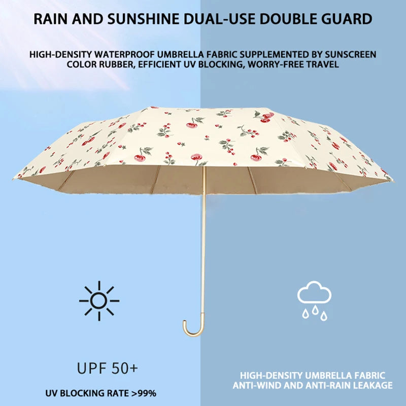 Retro Light Luxury Umbrella for Women Curved Hook Handle Sunscreen UV Protection Portable Sunshade Sunny and Rainy Umbrella