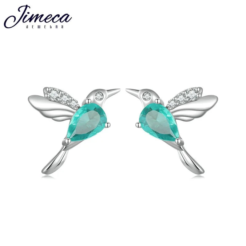 Humming-bird Charms jewelry set Silver 925, daughter's birthday gift, Daily Open ring/Necklace/stud earrings Sterling for girls,