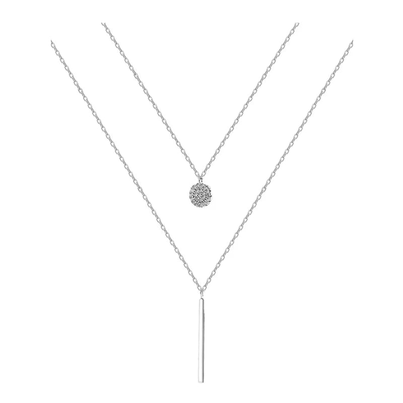 Hot Sale 925 Sterling Silver Long Glitter Diamond Round Double Necklace Ladies Clavicle Chain Exquisite Jewelry Party Wedding Ac