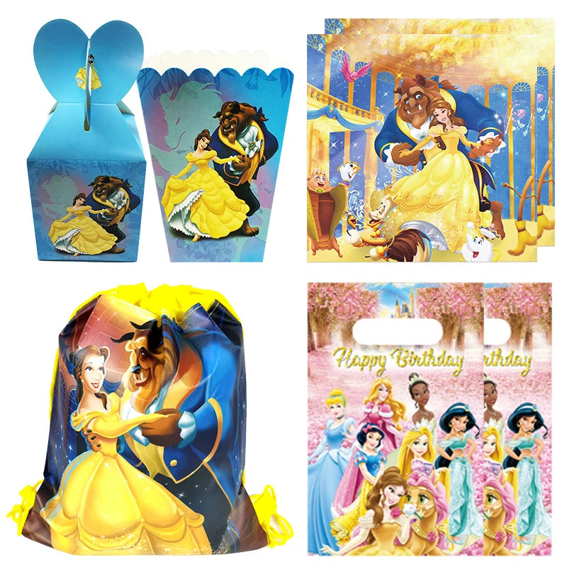 Disney Beauty And The Beast Birthday Party Decoration Supplies Beauty Beast Theme Tableware Set Belle Princess Balloons For Girl