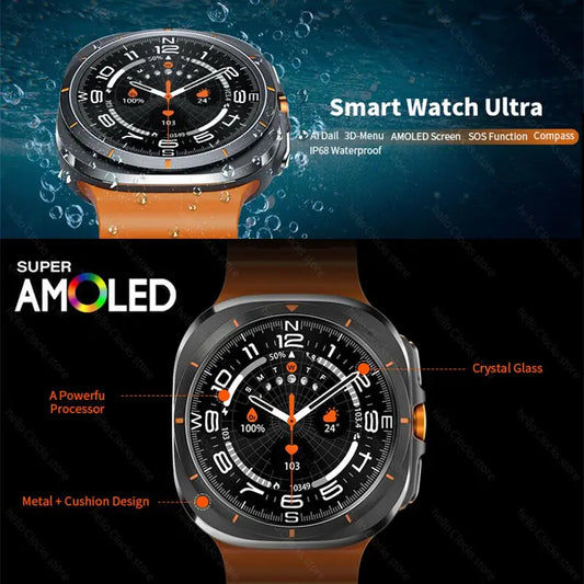 For Samsung Galaxy Smart Watch 7 Ultra Smartwatch 2024 AMOLED GPS Navigation Compass NFC Control Bluetooth Call Clock Men Women