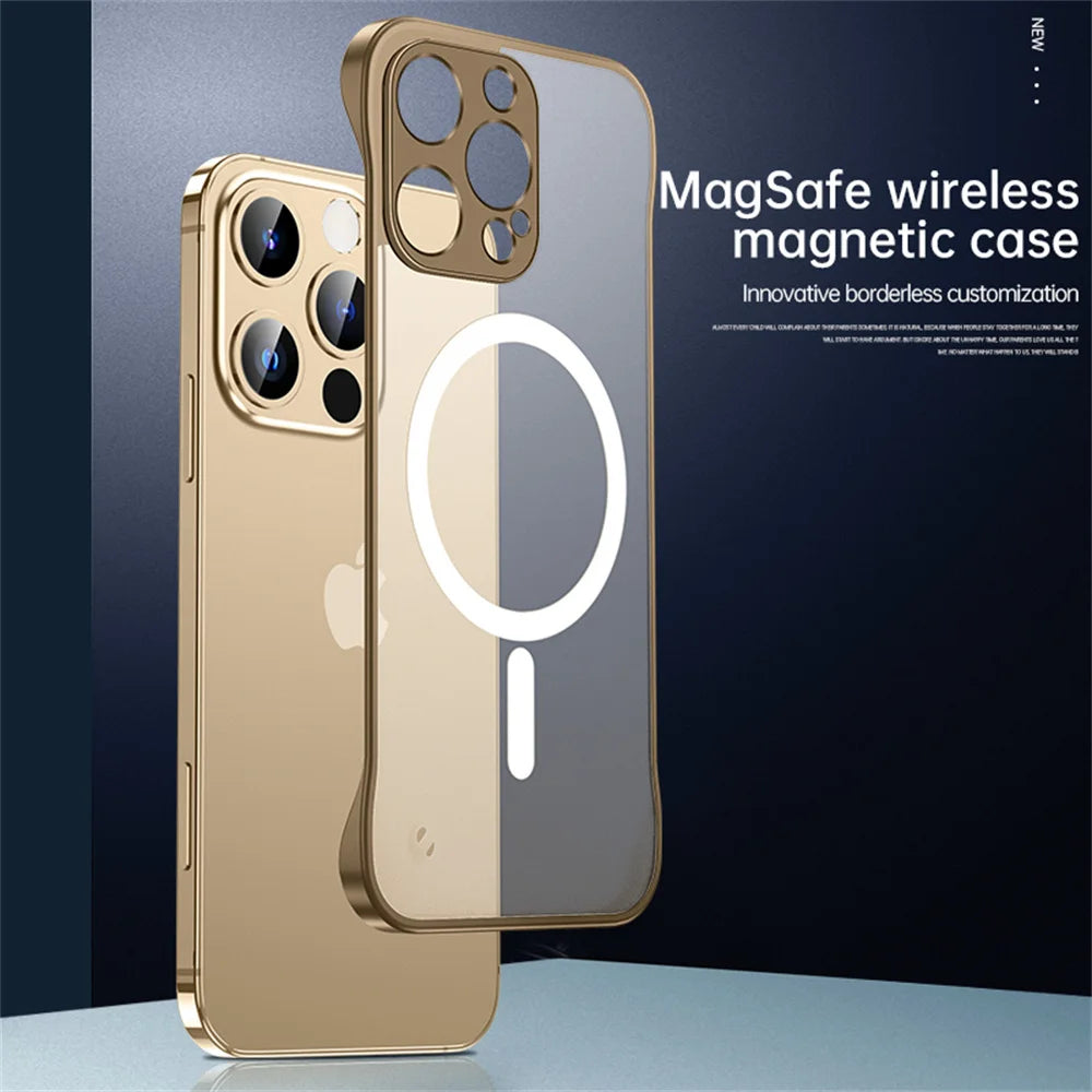 Ultra Thin Magnetic Frameless Transparent Phone Case For iPhone 16 15 11 12 13 14 Pro Max For Magsafe Soft Protection Back Cover