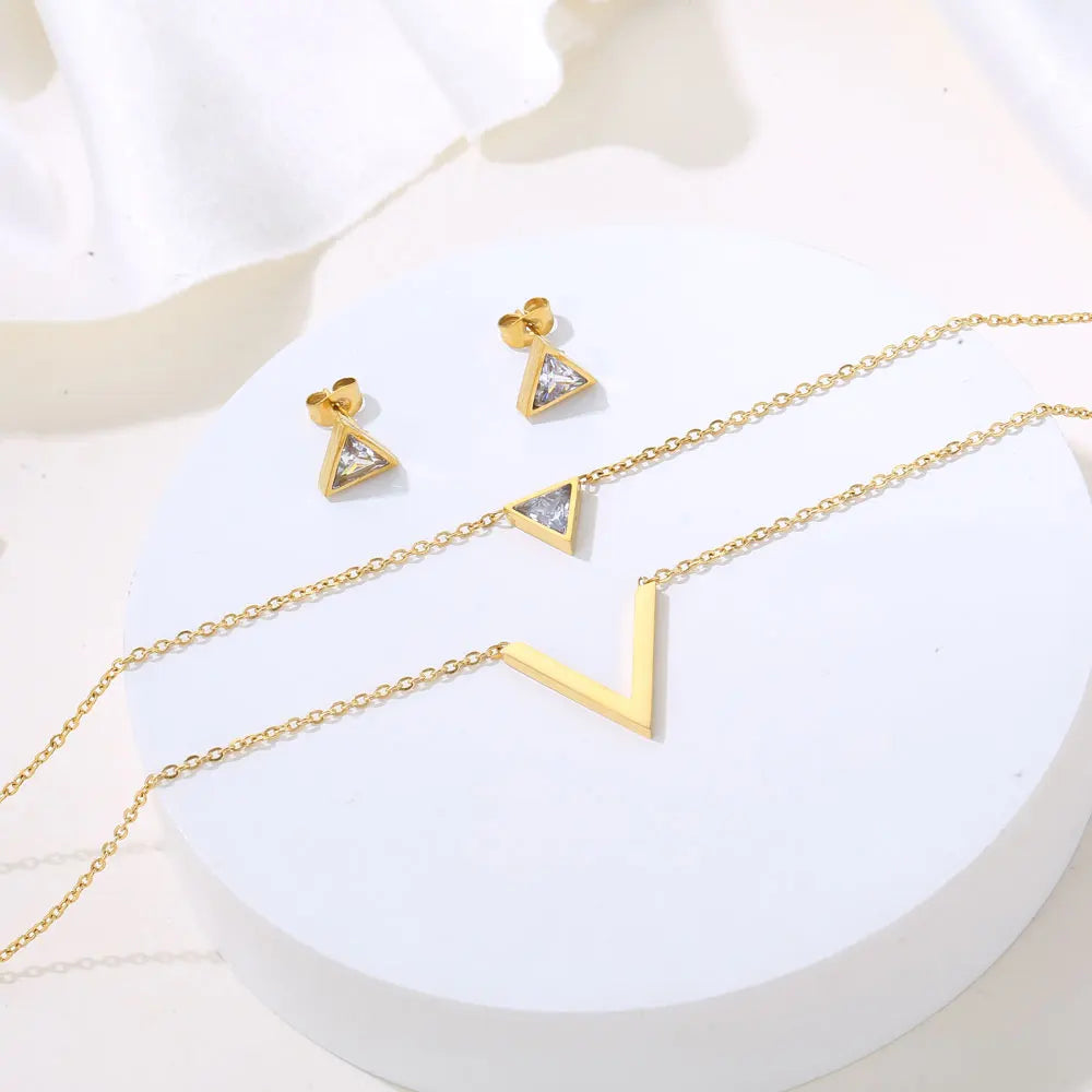 Light Luxury Elegant Delicate Geometry Pendant Charm Chain Korean Fashion Necklace For Women Stainless Steel Jewelry Set