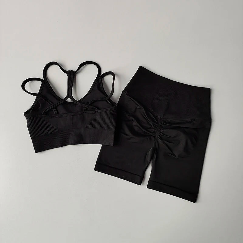 2PCS Seamless Women Yoga Set | Sport Bra & High Waist Shorts for Gym | Bulbusbow