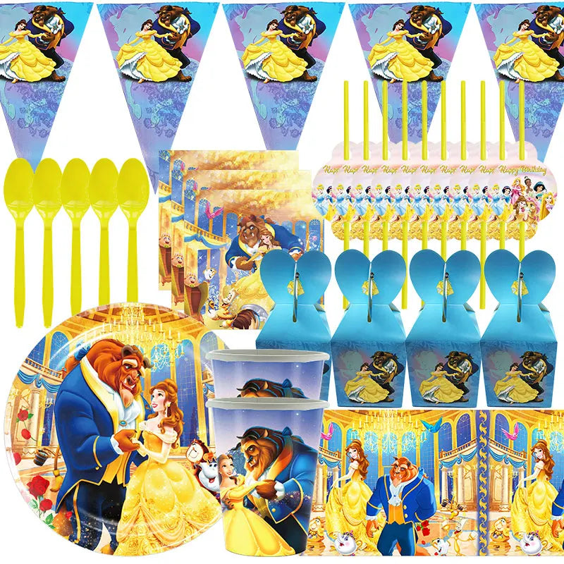 The Beauty And Beast Birthday Decorations Disny Belle Princess Party Supplies Balloon Backdrop Banner Tableware Kit Plates Cups