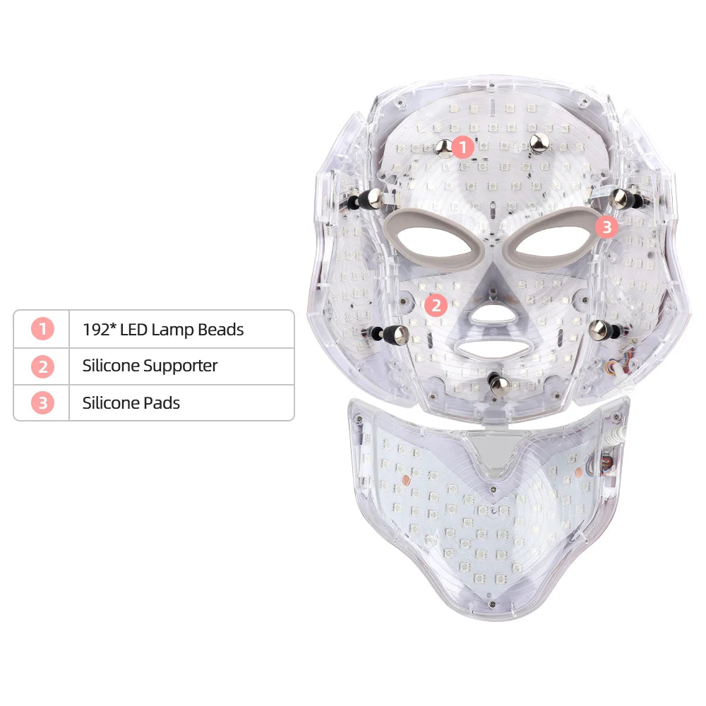 7 Color LED Facial Mask w/ Neck Face Care Treatment Beauty Anti Acne Korean Photon Therapy Face Whiten Skin Rejuvenation Machine