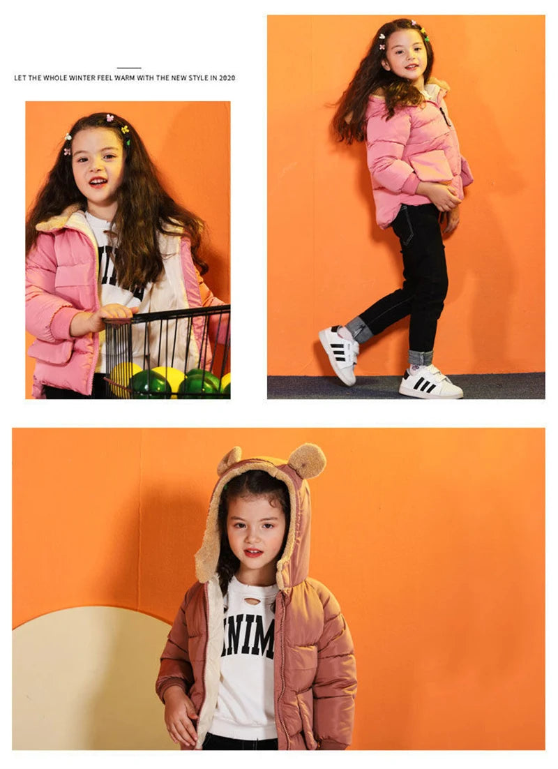 Girls Boys Autumn Down Coats Kids Winter Warm Hooded Jackets New Children Thicken Fashion Outerwear Casual Lamb Fleece Clothing