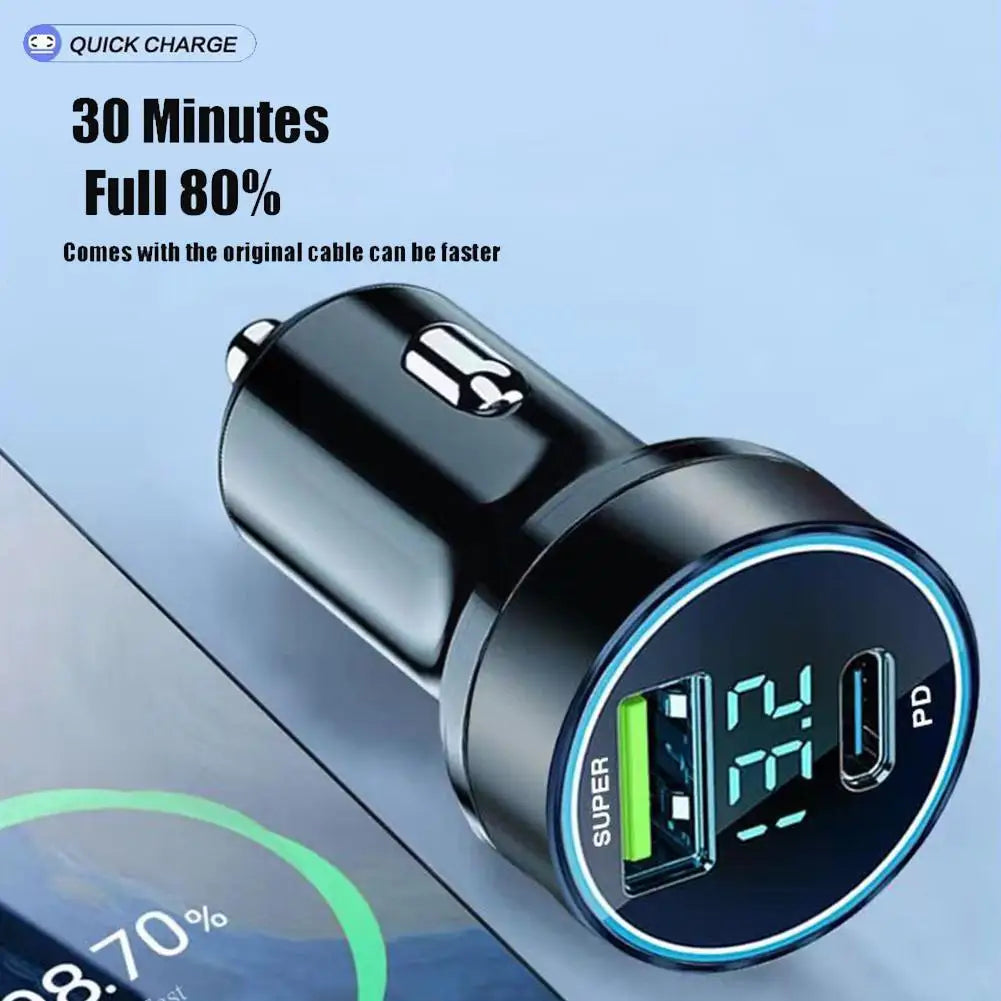 Digital Display Super Fast Charging Car Charging 66W Type Charger Display C Metal USB Portable Charger Car 12-24V 120W Z1R7