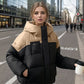 YJKDYK 2024 Winter Women's Cotton Jacket Female Contrast Hooded Thicken Warm Parkas Coats Top Women Street Fashion Jacket