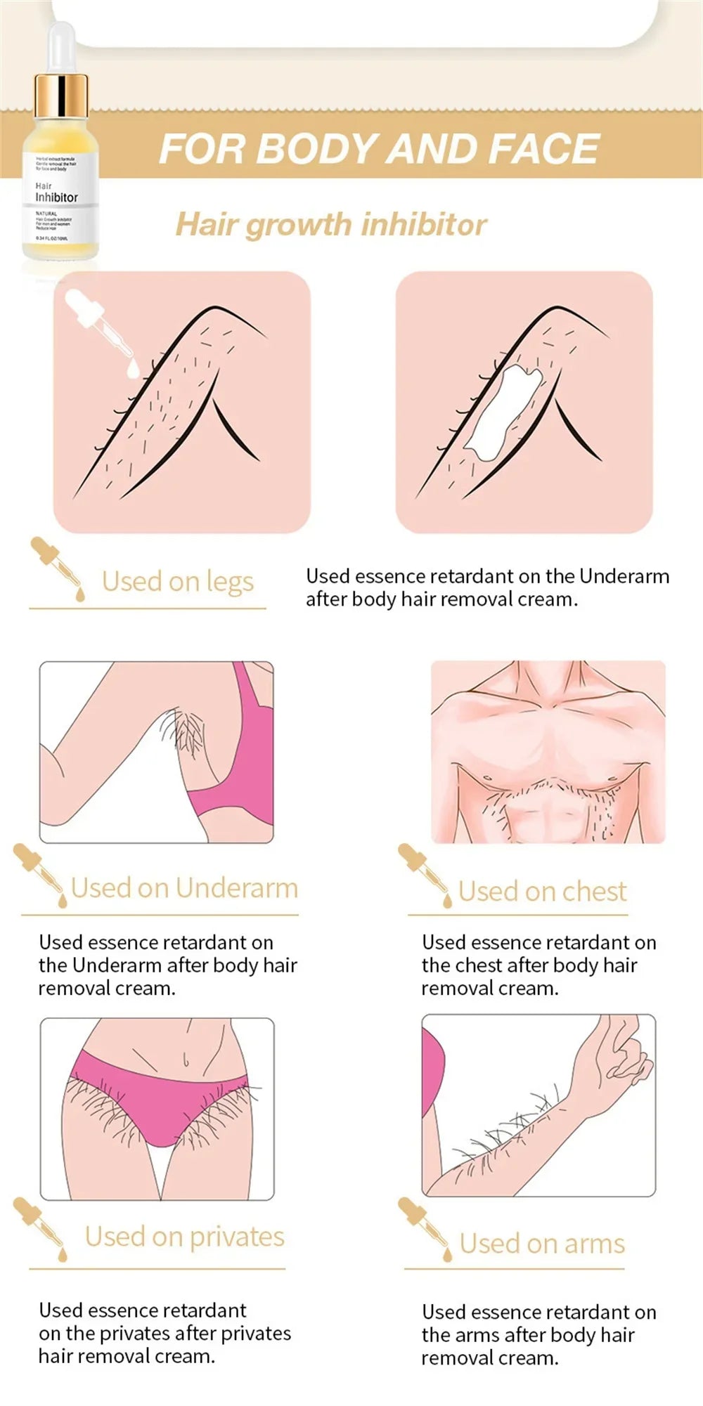 全新永久性毛发抑制女士精华无痛毛发强效快速抑制腋下腿手臂毛发生长抑制剂脱毛剂