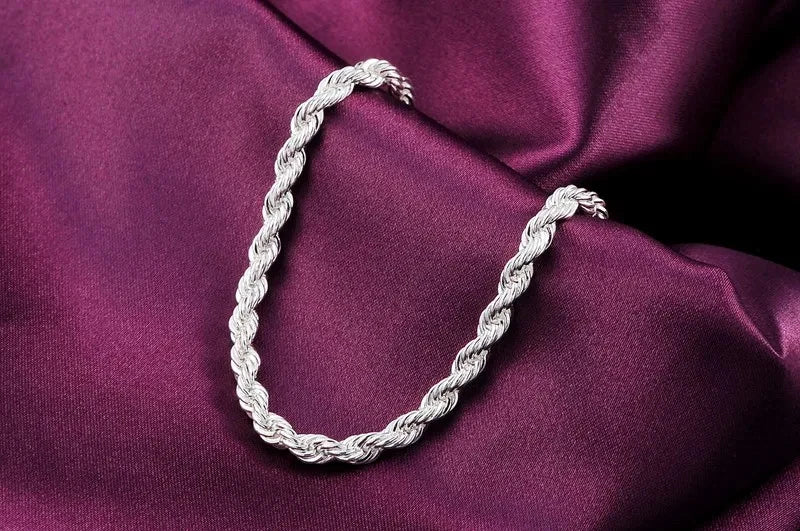 Fashion charm 925 Sterling Silver Bracelet for man woman 4MM Twisted rope chain fine jewelry Wedding party Christmas gift