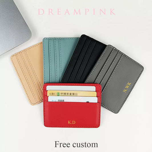 Classic Custom Letters Slim Wallet Personalize Initials Mini PU Leather Credit Card Holder Logo DIY Gift Women Men Cardholder