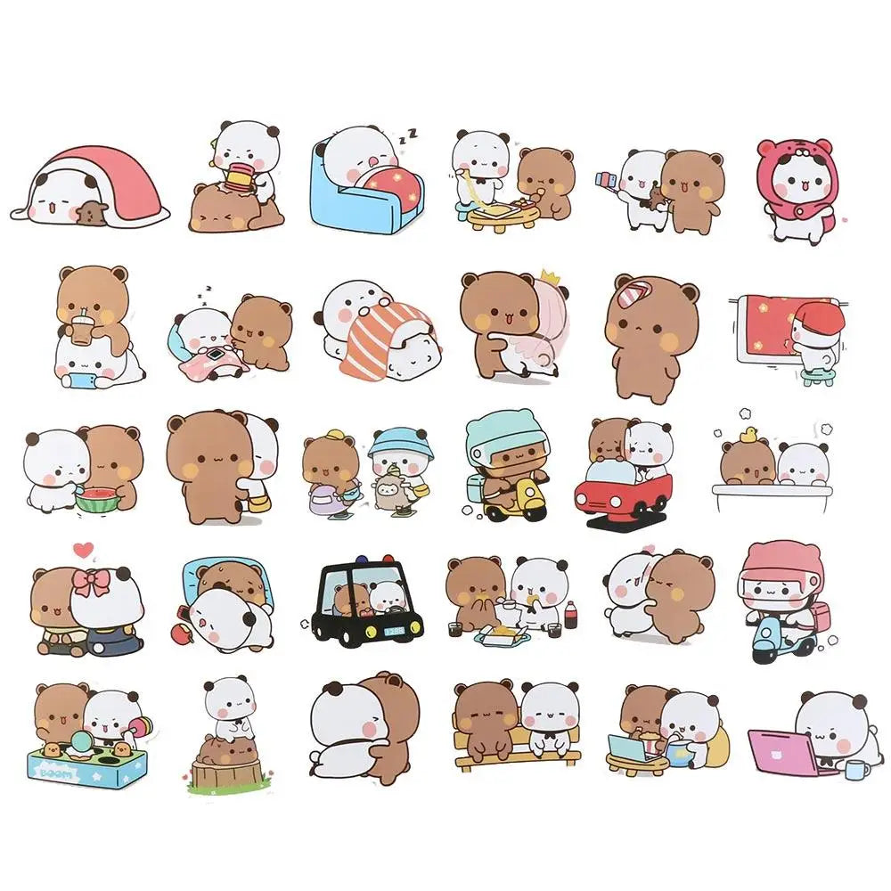 50sheets/set Panda Cute Bear and Panda Stickers Waterproof Bear Bubu Dudu Stickers PVC Cartoon Cartoon Bear and Panda Stickers