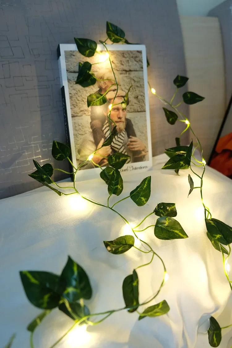 2Meter Green Leaf Ivy Vine with LED Lights String for Home Bedroom Decor Wedding Glowing Artifical Plant Garland Home Decor