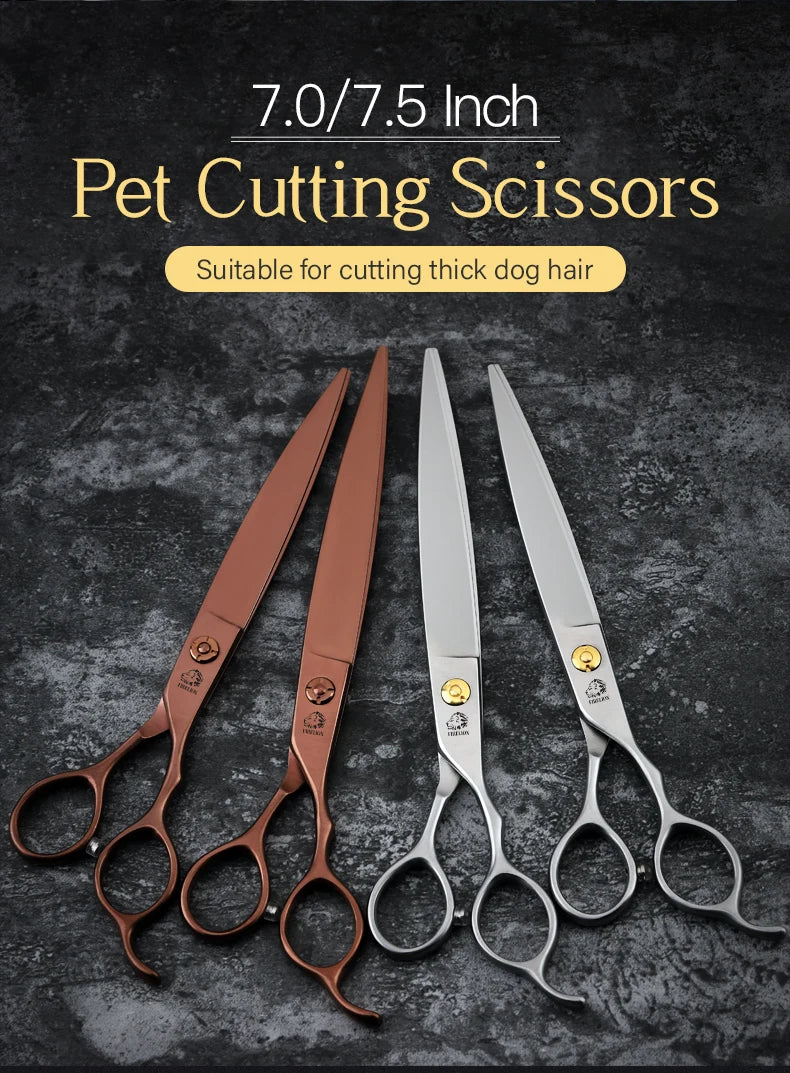 Japanese 440C Stainless Steel Dog Scissors 7.0/7.5 Inch Straight Dog Hair Cutting Shears Tool Profession Pet Grooming Scissors