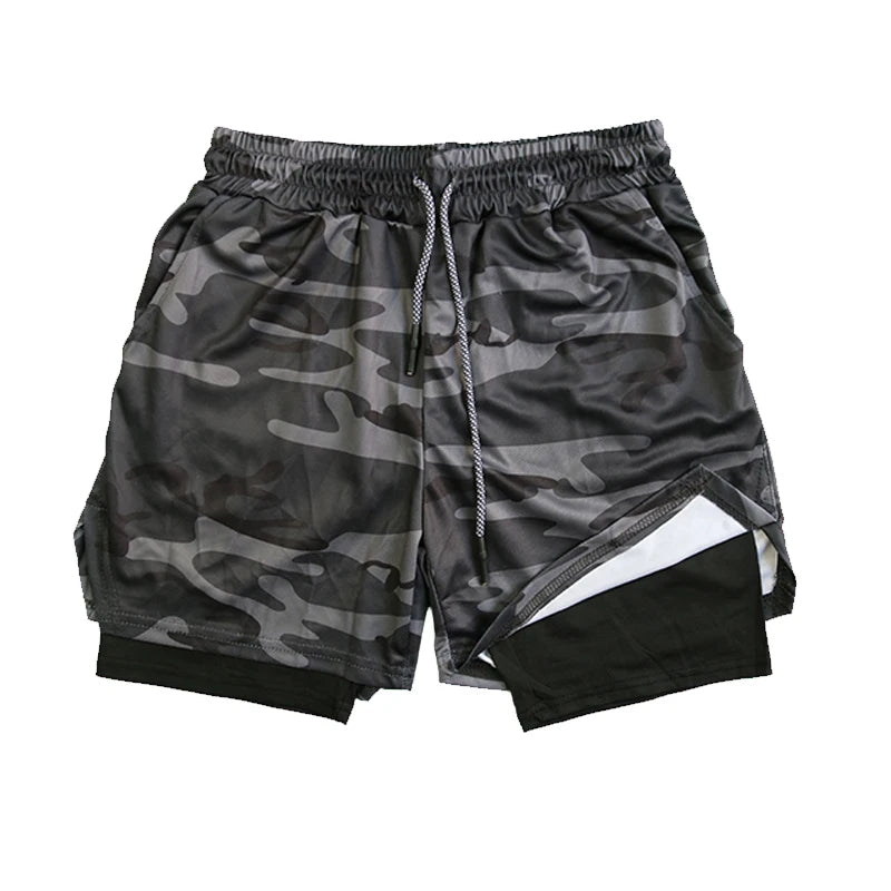 Men's Double Layer Fitness Shorts Drawstring Mesh Lining Elastic Waist Breathable Quick Dry to Beach Pool Summer Male