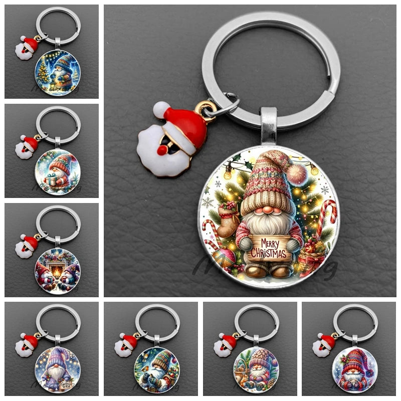 Santa Claus keychain pendant Convex glass key chain Christmas keyring christmas tree key keyholder Jewelry for Christmas gift