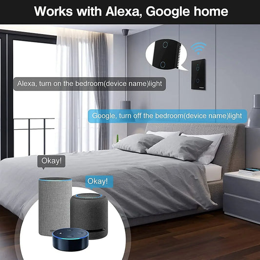 Tuya WiFi 智能灯美国开关 1/2/3/4 组中性线/无需中性线墙壁触摸开关与 Alexa Google Home 配合使用