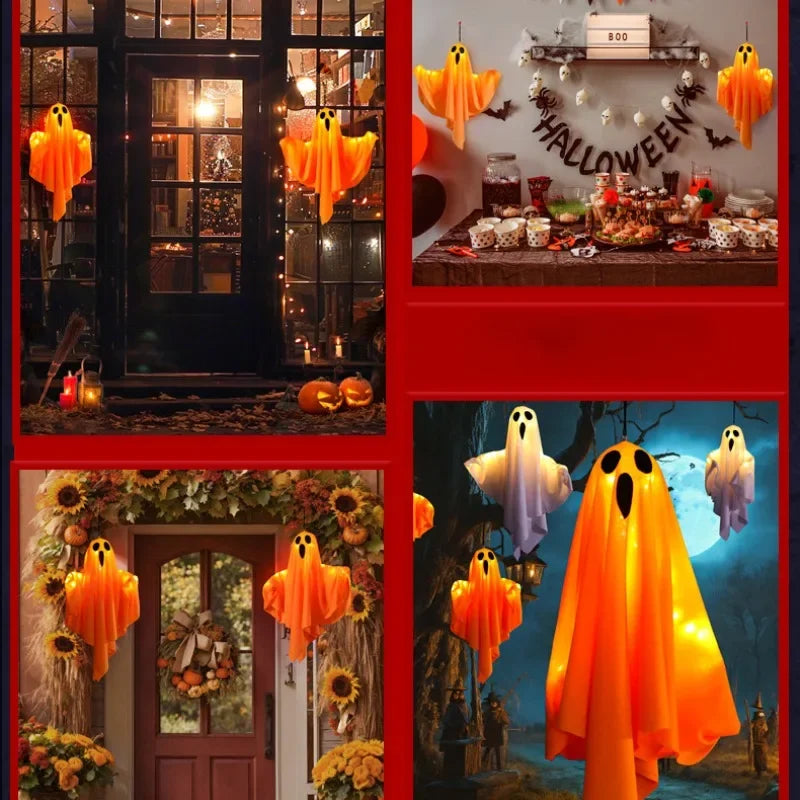 Halloween Party LED Glow Ghost Home Indoor Outdoor Decoration Supplies 2024 Haunted House Bar Hanging Horror Props with Lights