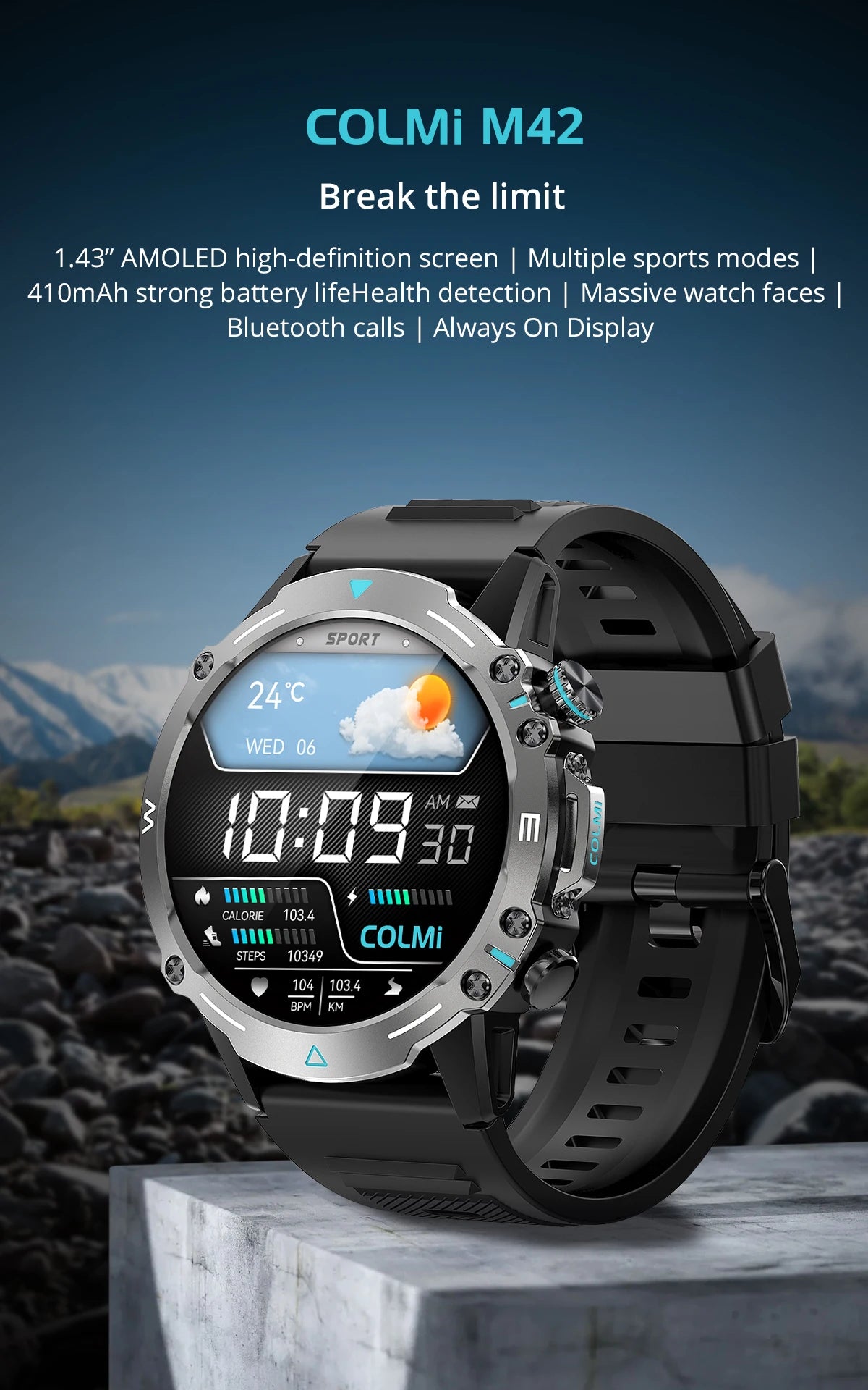 COLMI M42 Smartwatch 1.43'' AMOLED Display 100 Sports Modes Voice Calling Smart Watch Men Women Military Grade Toughness Watch