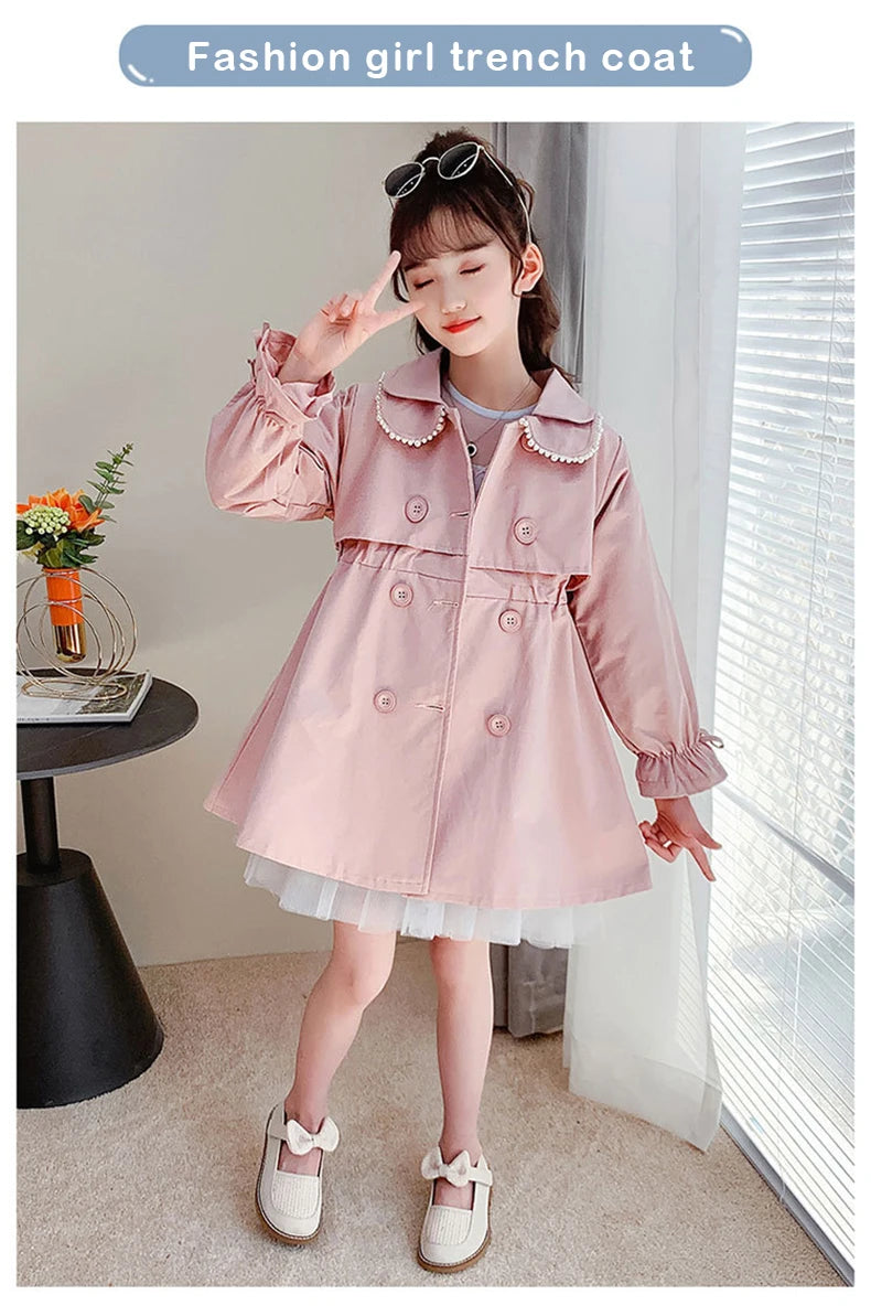 2023 Spring Autumn New Arrival Fashion Korean Style Girls Trench Coat Children's Outerwear Long Windbreak Jacket For Girls 4-12Y