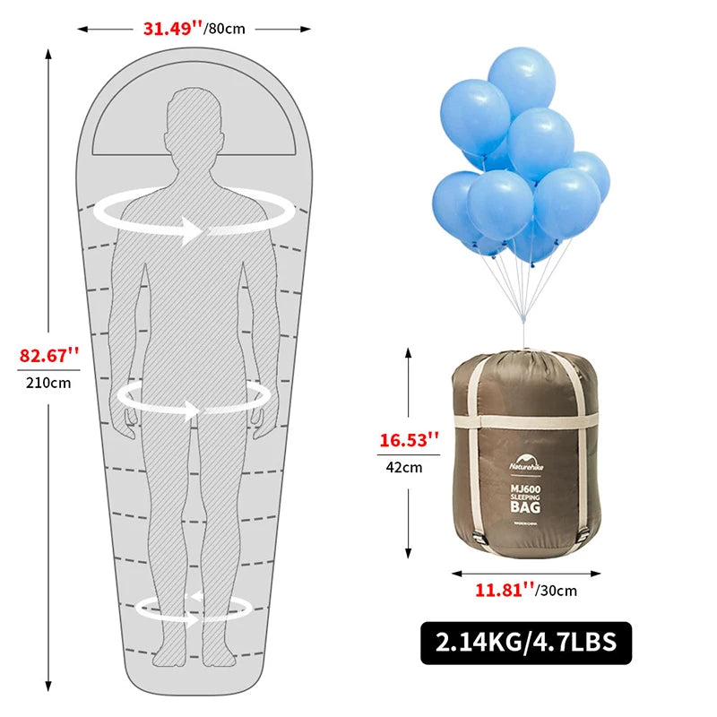 Naturehike Sleeping Bag MJ300 -1℃ Lightweight MJ600 -12℃ Mummy Sleeping Bag Outdoor Camping Cotton Winter Warm Sleeping Bags