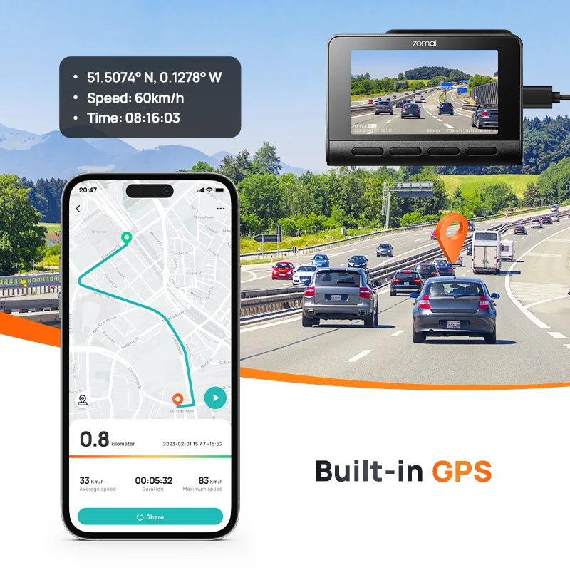 70mai Dash Cam A810 UHD 4K 150FOV GPS ADAS 24H Parking 4G Connectivity Car DVR 70mai 4G A810 HDR Dual-Channel Route Tracking