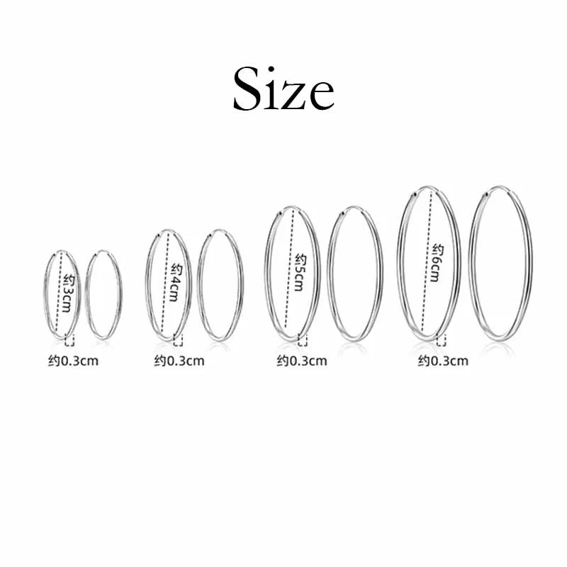 925 Sterling Silver 3MM Thick 3/4/5/6CM Hoops Earrings For Women Wedding Luxury Jewelry Accessories 2024 Trend Jewellery