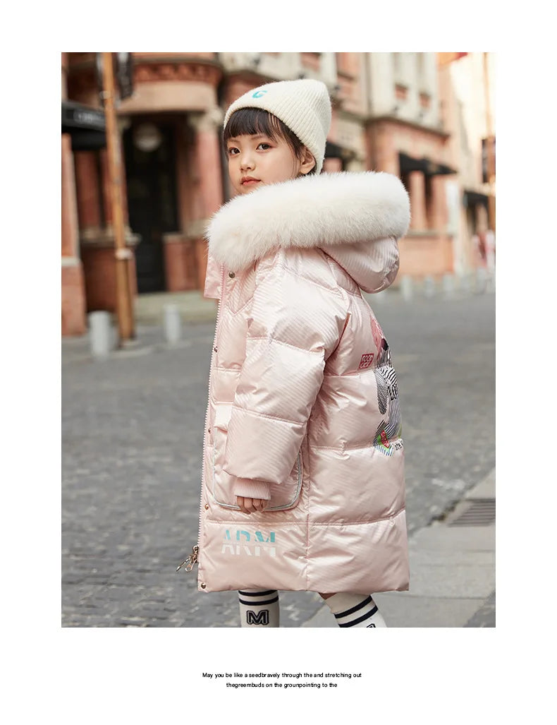 RAISE Korean Winter Kid Girl Down Jacket Colorful Bear Print Waterproof Thicken Baby Girl Outerwear 5-14 Year Junior Girl Parkas