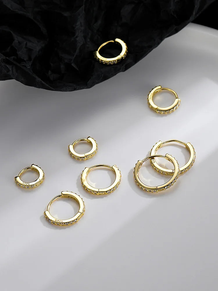  Bulbusbow | Elegant Zircon-Adorned Silver Hoop Earrings for Women 