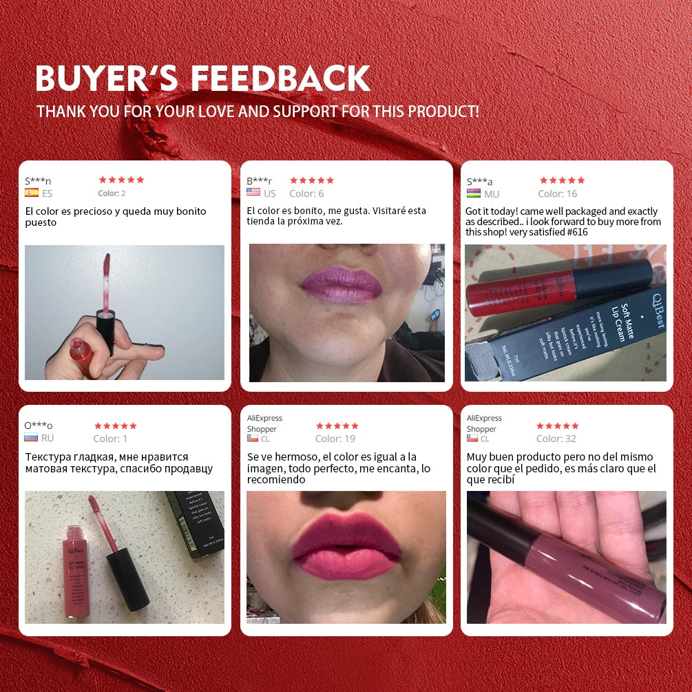 QIBEST Brand 34 Colors Waterproof Matte Nude Lipstick Lipkit Pigment Dark Red Black Long Lasting Lip Gloss Women Makeup Lipgloss