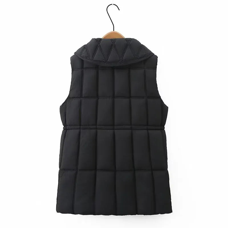 Plus Size Women's Clothing Autumn And Winter New In Thickened Laminated Vest Turndown Collar Mid-Length Quilted Jacket Oversize