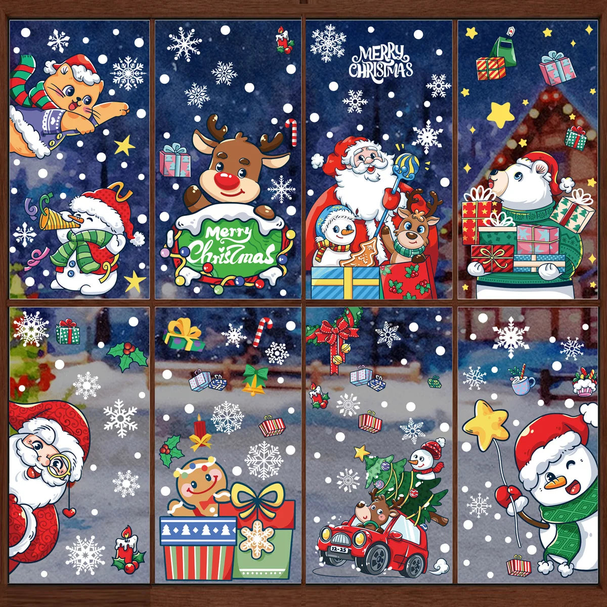 New Christmas Window Stickers Bathroom Shadow Clings Xmas 2023 New Year's Eve Merry Christmas For Kid Birthday Party Decorations